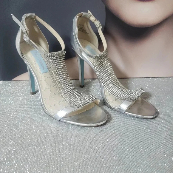 Betsey Johnson Silver Diamond Stiletto Sandals - Picture 1 of 11